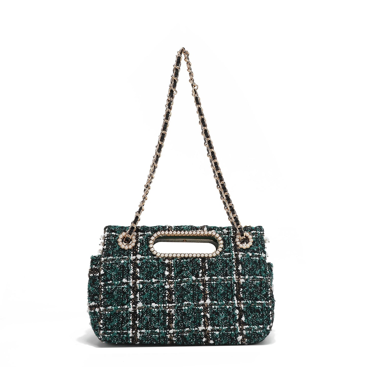 BOLSO CLUTCH ESTILO TWEED CON SOLAPA (VERDE)-4