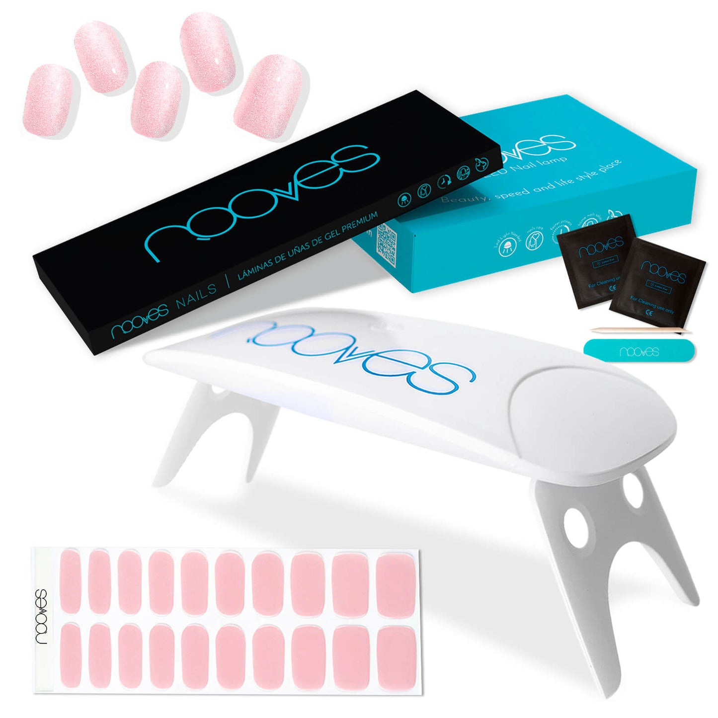 Pack Lámina de uñas de gel Premium precurado Nooves Nails Diseños Rosas + Lámpara uñas UV/LED PORTÁTIL 8w-9