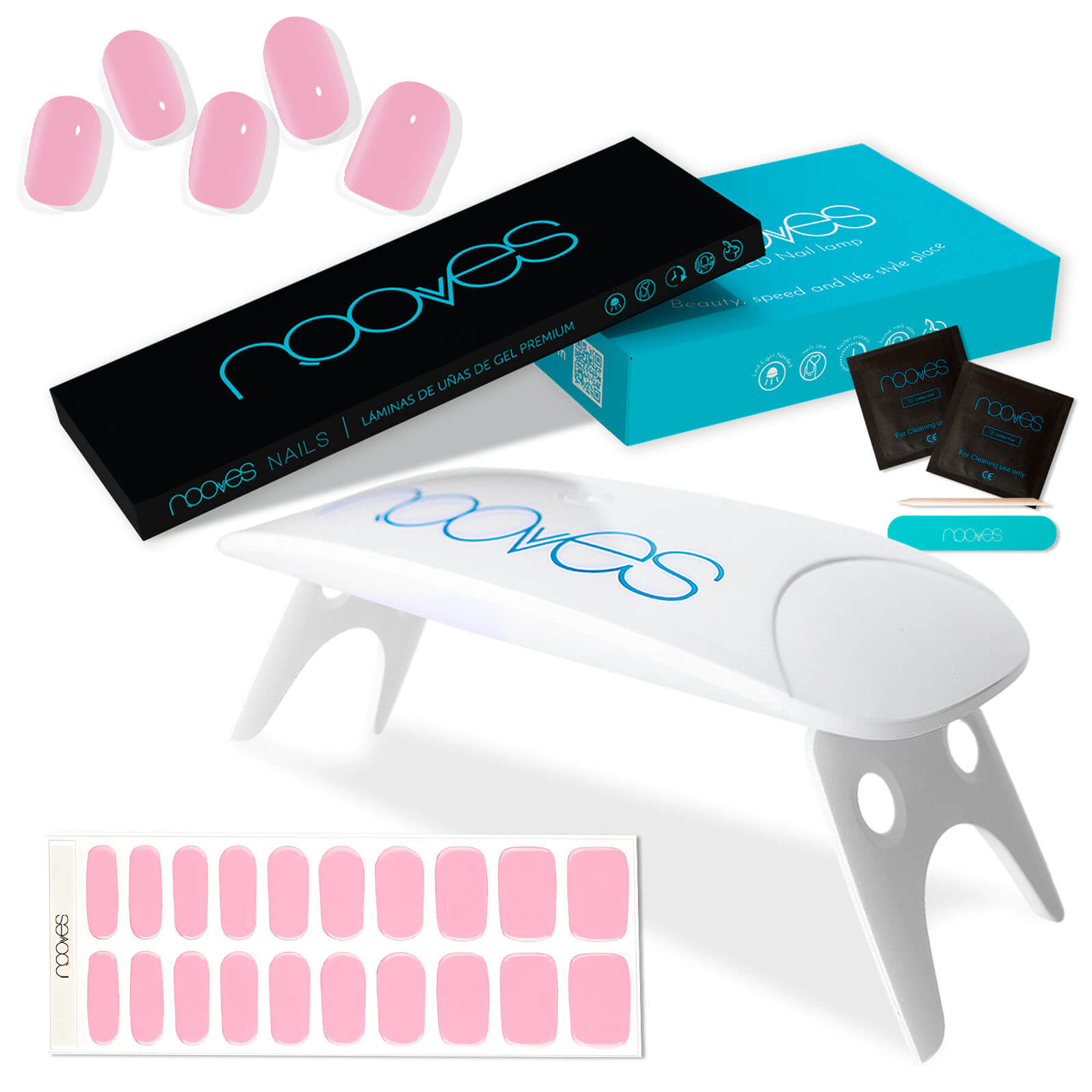 Pack Lámina de uñas de gel Premium precurado Nooves Nails Diseños Rosas + Lámpara uñas UV/LED PORTÁTIL 8w-14