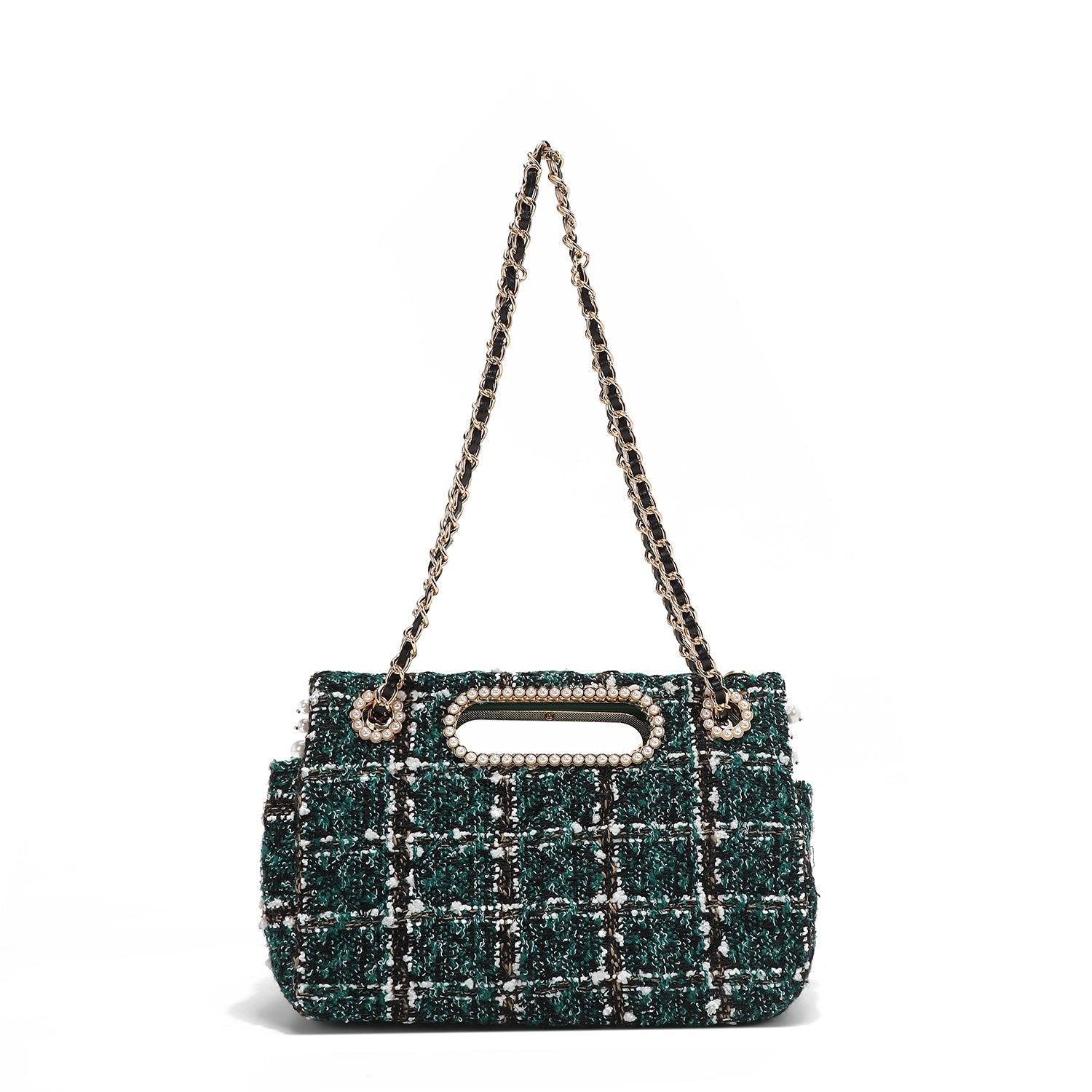 BOLSO CLUTCH ESTILO TWEED CON SOLAPA (VERDE)-4