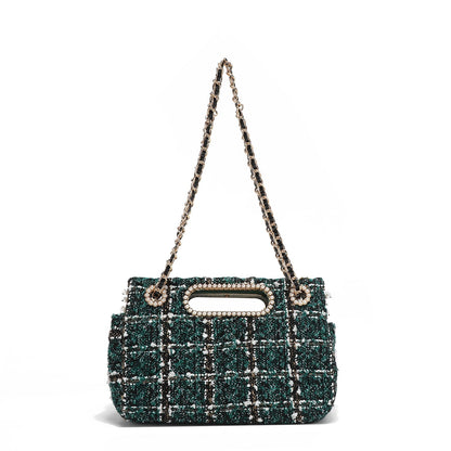 BOLSO CLUTCH ESTILO TWEED CON SOLAPA (VERDE)-4