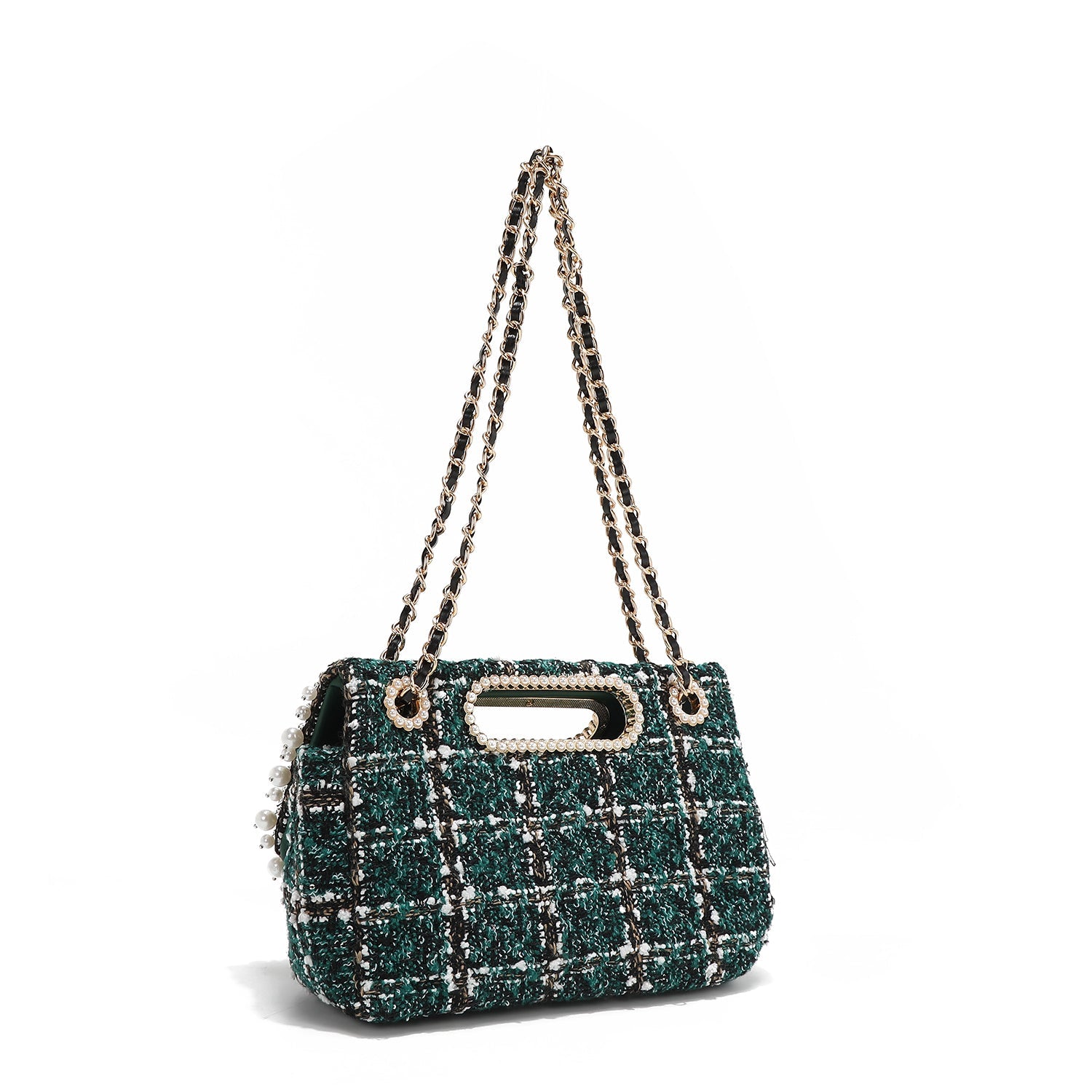 BOLSO CLUTCH ESTILO TWEED CON SOLAPA (VERDE)-3