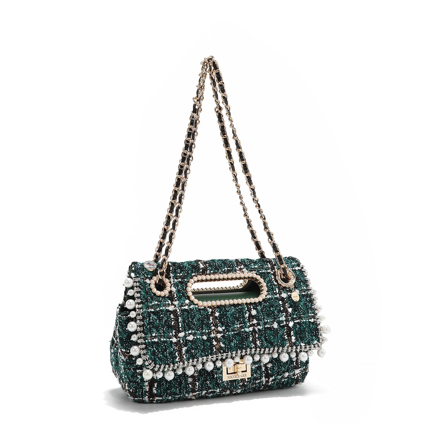 BOLSO CLUTCH ESTILO TWEED CON SOLAPA (VERDE)-1