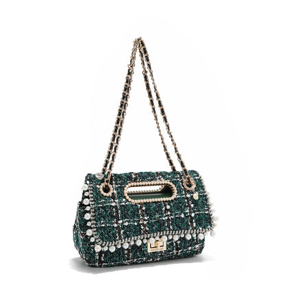 BOLSO CLUTCH ESTILO TWEED CON SOLAPA (VERDE)-1