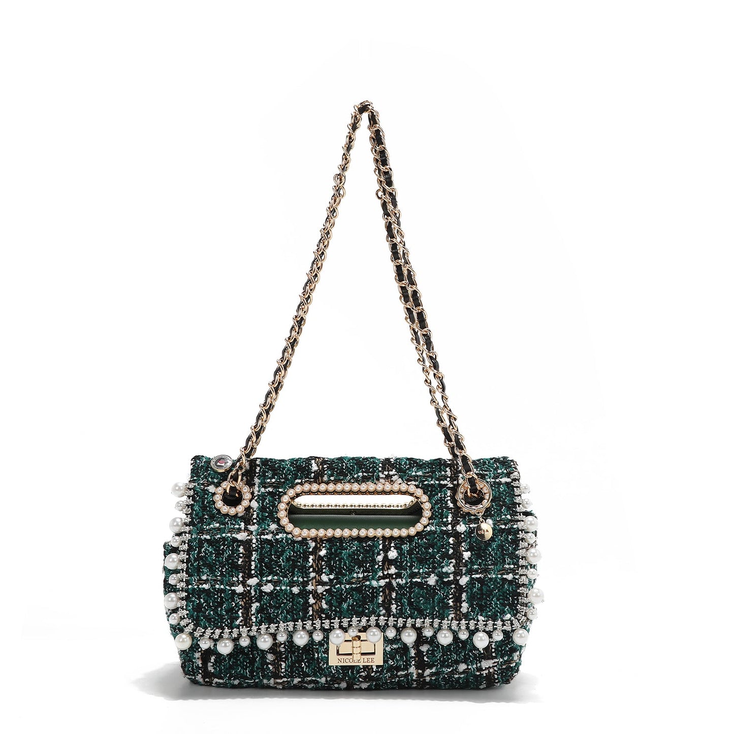 BOLSO CLUTCH ESTILO TWEED CON SOLAPA (VERDE)-0