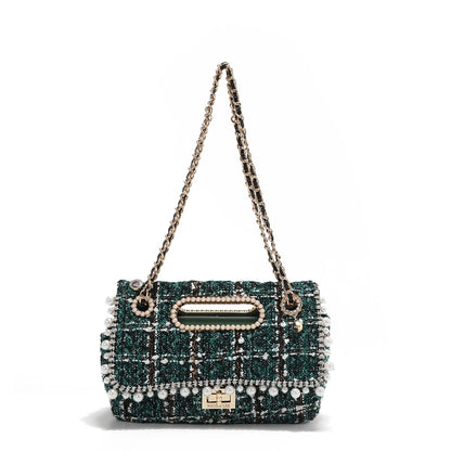 BOLSO CLUTCH ESTILO TWEED CON SOLAPA (VERDE)-0