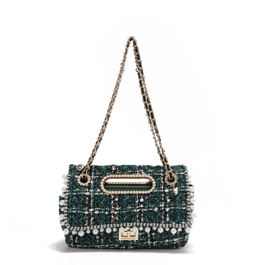 BOLSO CLUTCH ESTILO TWEED CON SOLAPA (VERDE)-0