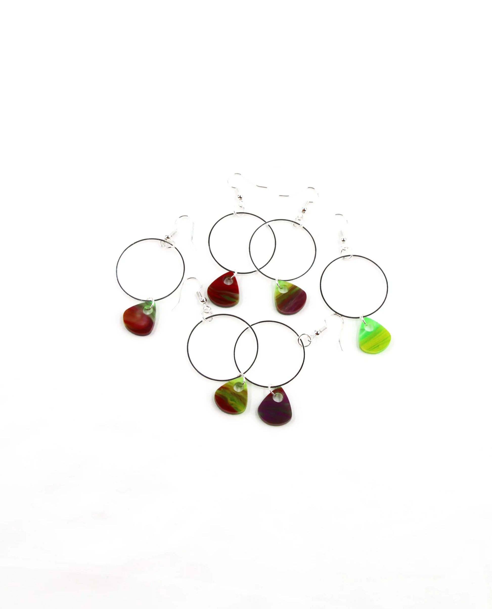 Pendientes gota verde, lila y roja-5