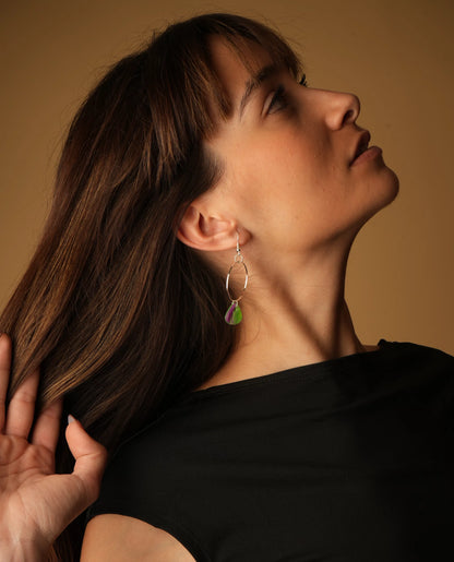 Pendientes gota verde, lila y roja-0