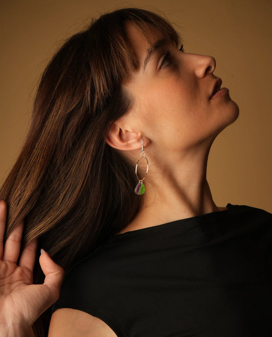 Pendientes gota verde, lila y roja-0