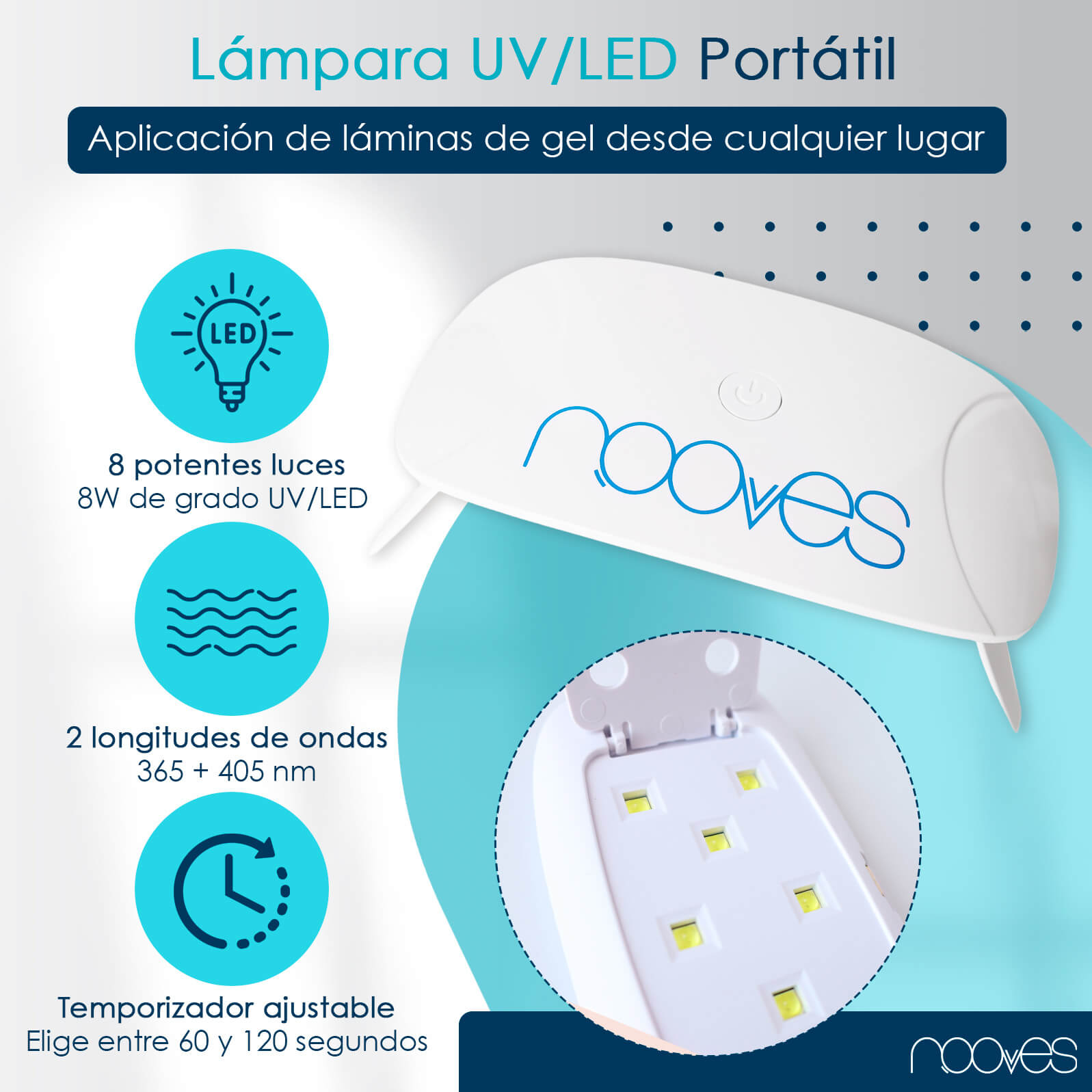 Pack Lámina de uñas de gel Premium precurado Nooves Nails Diseños Rosas + Lámpara uñas UV/LED PORTÁTIL 8w-2