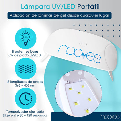 Pack Lámina de uñas de gel Premium precurado Nooves Nails Diseños Rosas + Lámpara uñas UV/LED PORTÁTIL 8w-2