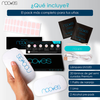Pack Lámina de uñas de gel Premium precurado Nooves Nails Diseños Rosas + Lámpara uñas UV/LED PORTÁTIL 8w-1