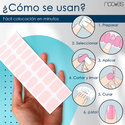 Pack Lámina de uñas de gel Premium precurado Nooves Nails Diseños Rosas + Lámpara uñas UV/LED PORTÁTIL 8w-3