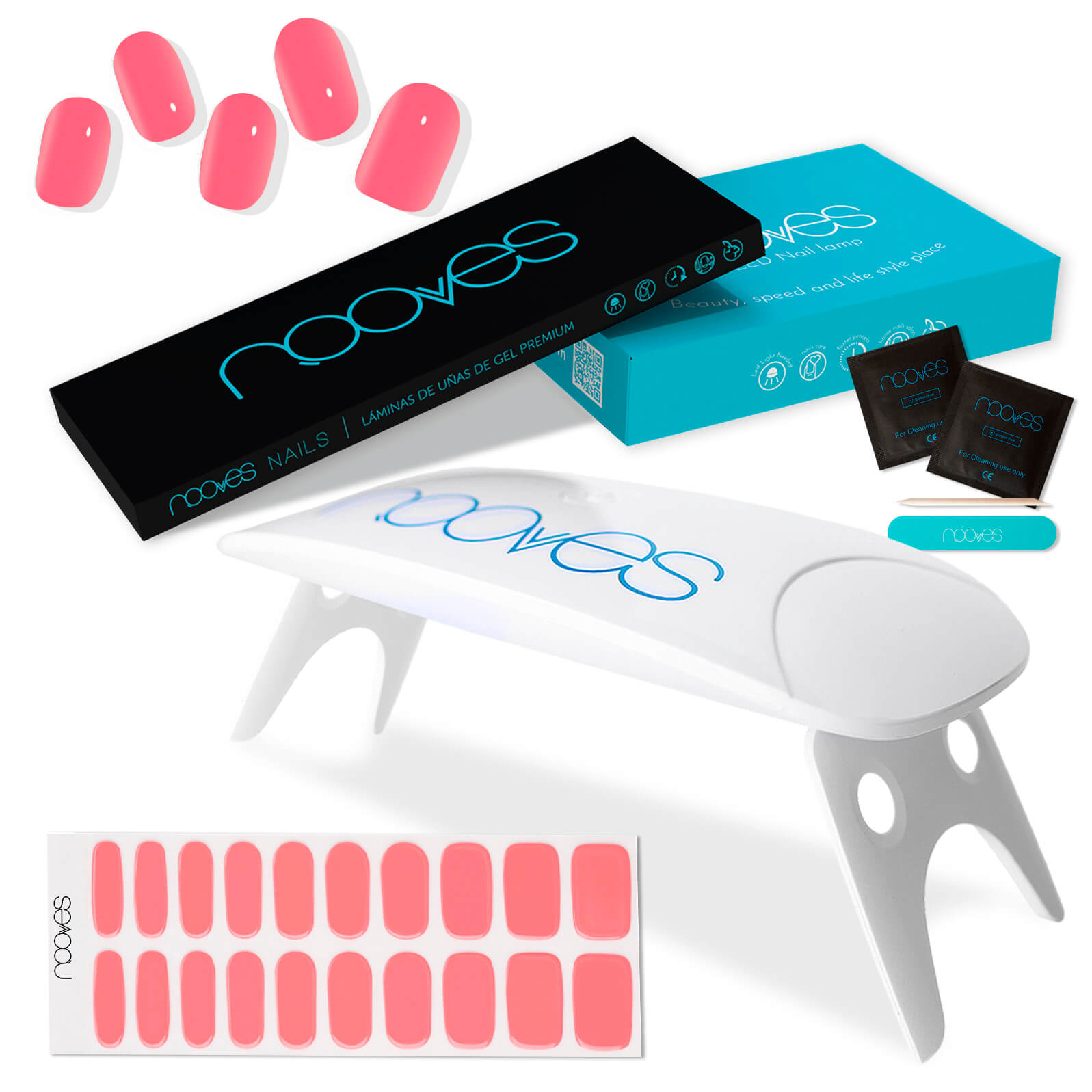 Pack Lámina de uñas de gel Premium precurado Nooves Nails Diseños Rosas + Lámpara uñas UV/LED PORTÁTIL 8w-6