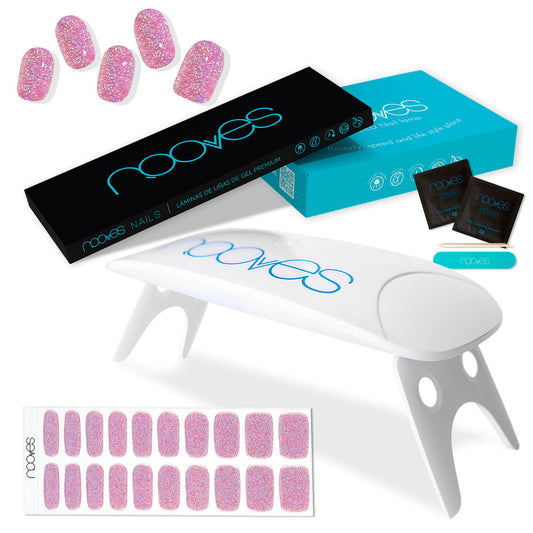 Pack Lámina de uñas de gel Premium precurado Nooves Nails Diseños Rosas + Lámpara uñas UV/LED PORTÁTIL 8w-10
